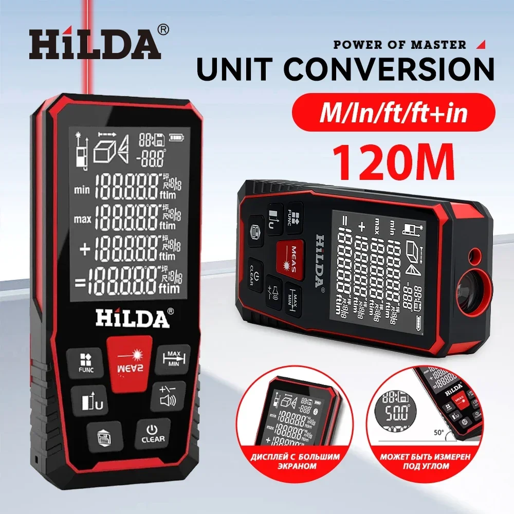 Industrial Laser Tape Measure - HILDA Laser Distance 50M/100M/120M Télémètre Profesional