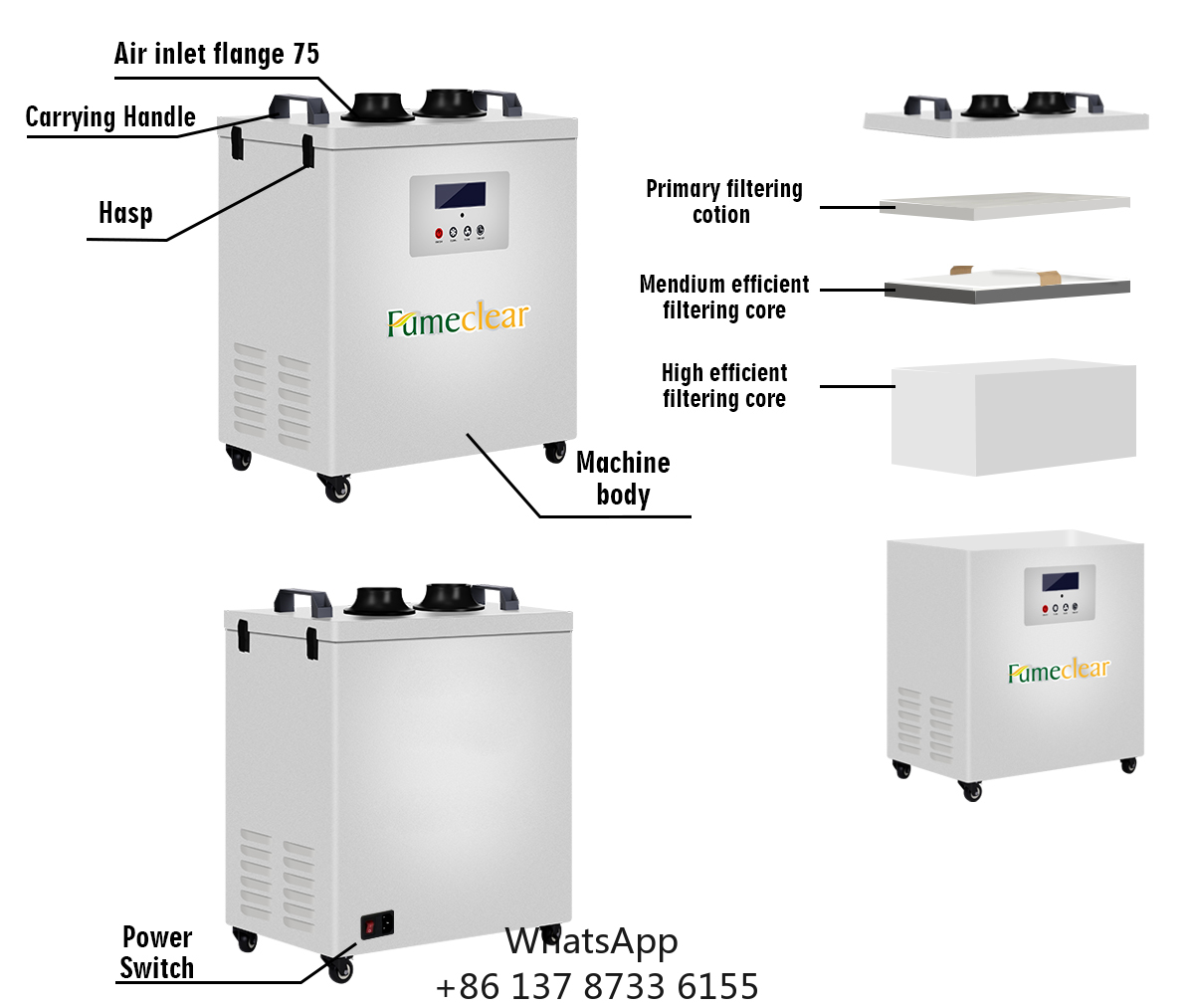 Industrial Laser Fume Extractor - Extracteur de fumée Portable approuvé CE,